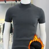 秋冬季 男装 新款 男T恤修身 加绒加厚保暖内衣 双面德绒半高领短袖