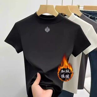 秋冬款审美高端烟灰短袖T恤男女同款小众设计上衣修身体恤打底衫