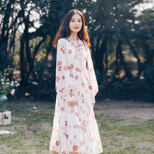 仙女超仙甜美法式 复古裙子初秋长袖 碎花雪纺连衣裙女2019新款 秋季