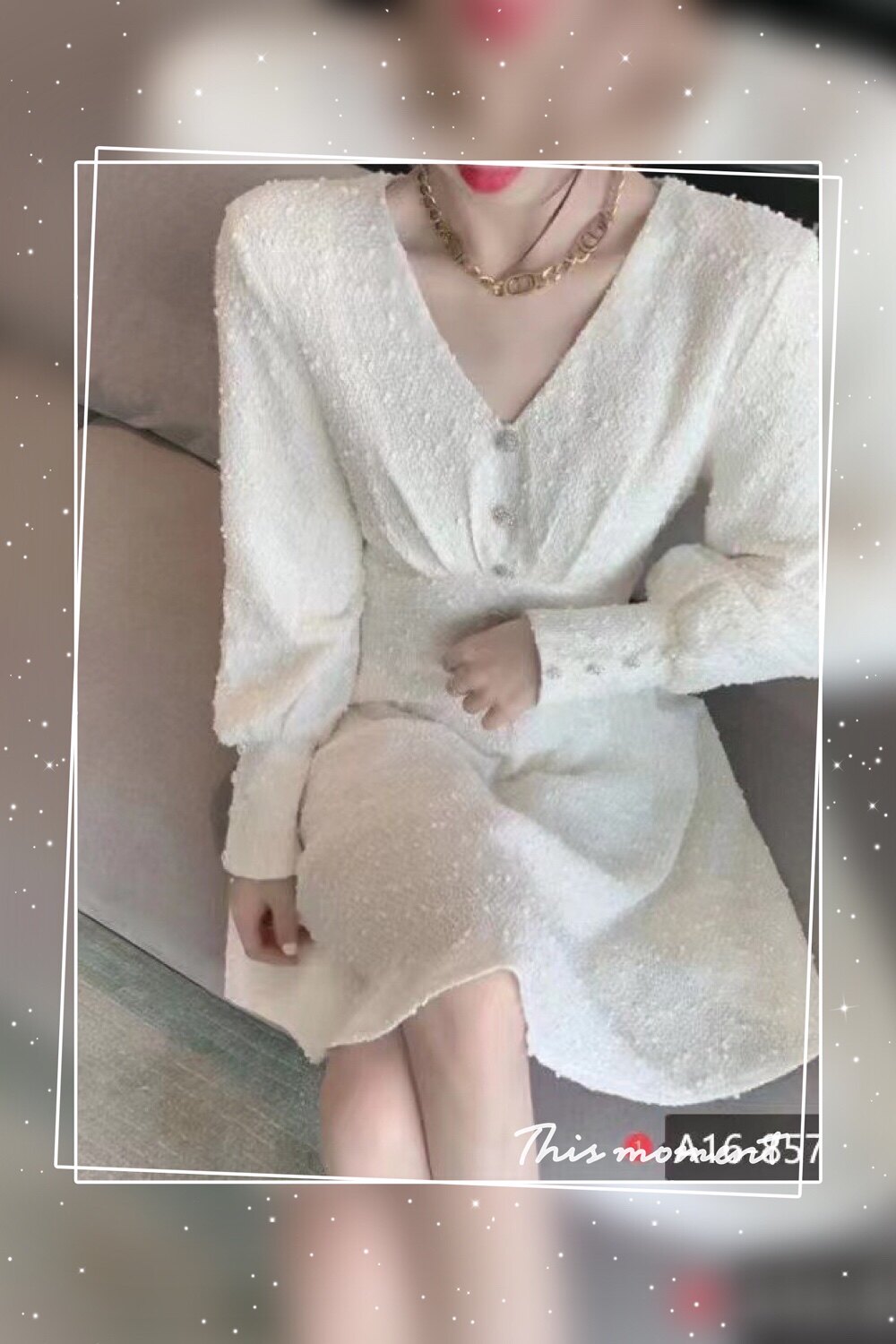 燕姐家 秋季新款轻奢小香风气质名媛风收腰显瘦v领纯色女连衣裙