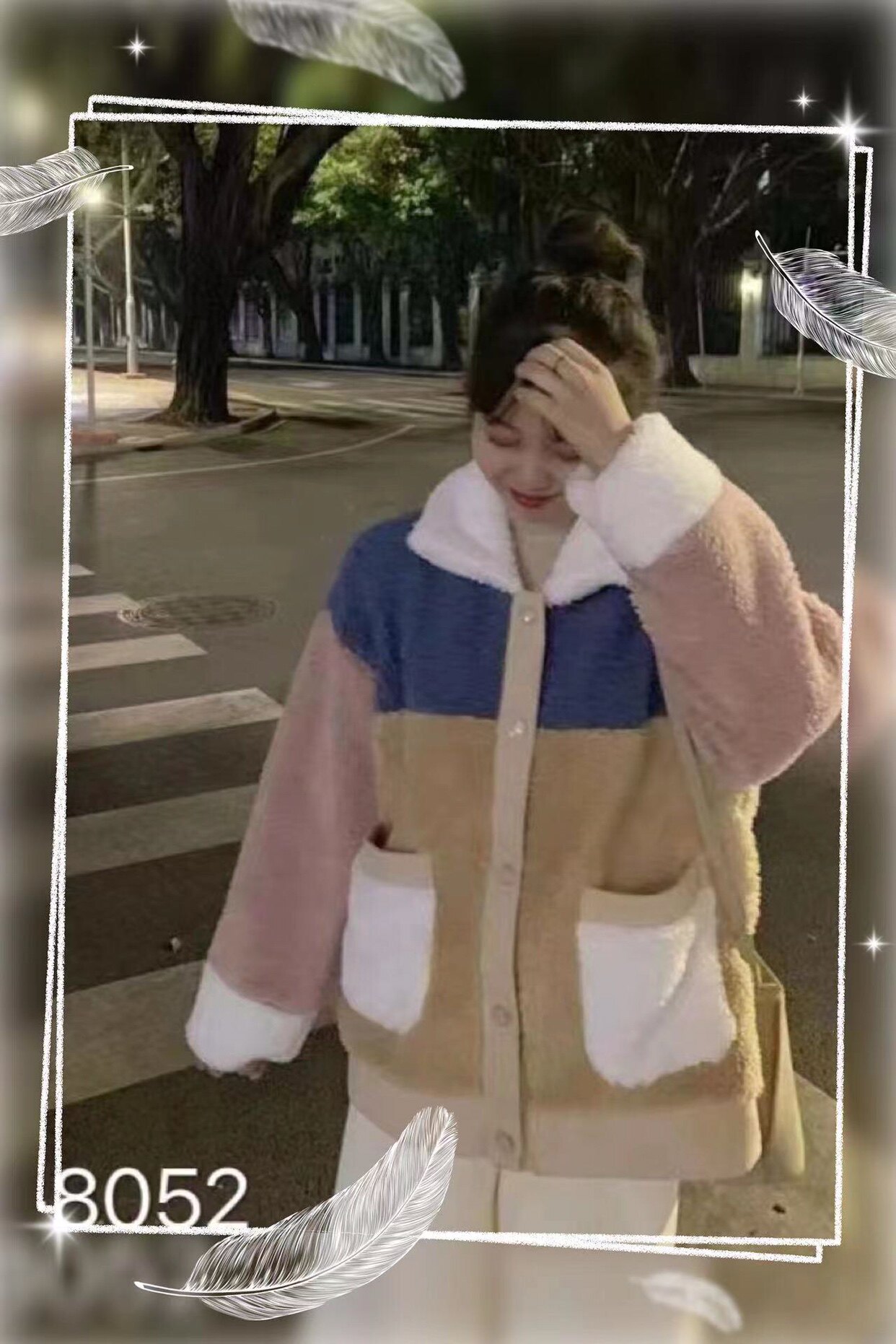 网红撞色仿羊羔毛外套女秋冬韩版休闲宽松百搭短款上衣小个子潮