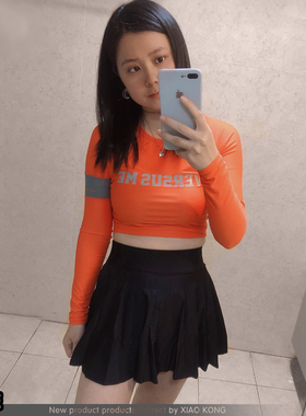 VSME韩国潜水服亮橘色浮潜分体泳衣长袖T恤时尚韩版个性速干防晒