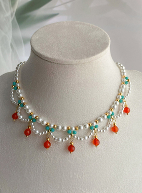 景休手记 双色天然石珍珠多层复古敦煌软璎珞汉服配饰国风首饰