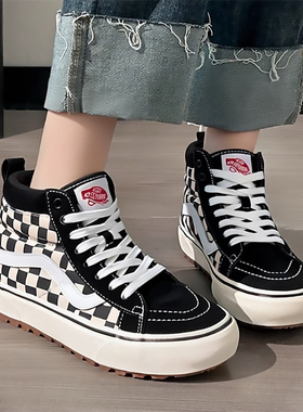 VANS SK8-HI MTE黑白棋盘格冬季加绒保暖男女高帮板鞋VN0A5HZYA04