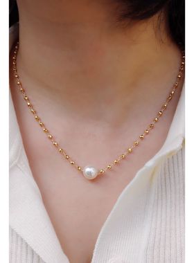 日韩简约珍珠刻面锁骨链项链