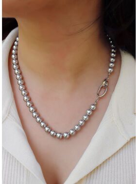 法式珍珠银灰色正圆项链