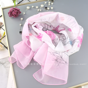 薄纱巾夏季 百搭雪纺印花丝巾长款 防晒小 丝巾围巾女时尚 春夏清新款