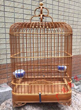 清远金青笼思相鸟绣眼竹笼石燕鸟方形雕花老竹笼广笼小鸟笼子广式