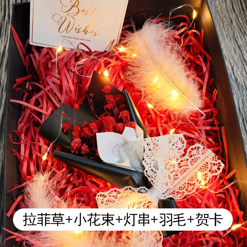 灯串拉菲草填充物羽毛迷你小花束
