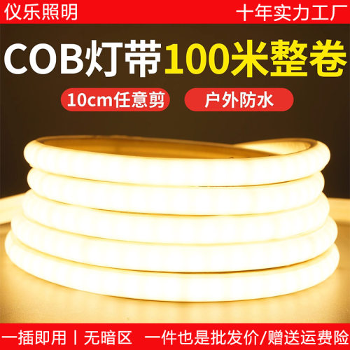 cob灯带超亮LED家用高压220V自粘吊顶硅胶工程户外工地防水软灯条