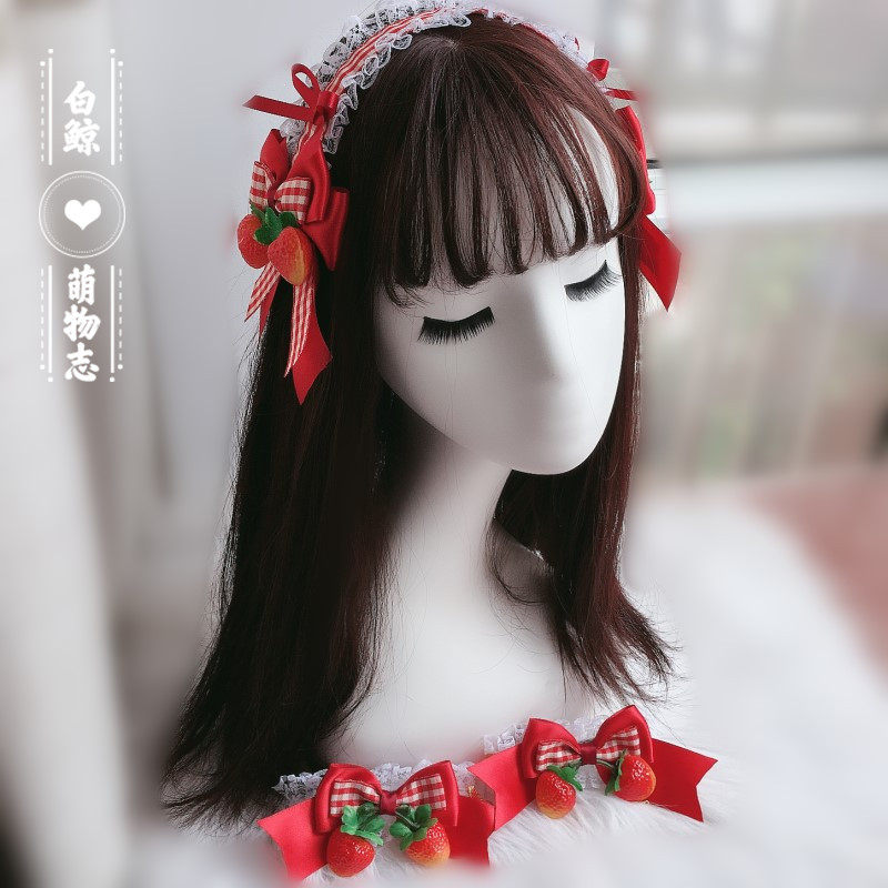草莓甜心  原创手作甜系lolita小物森系草莓发带少女发饰发箍手袖