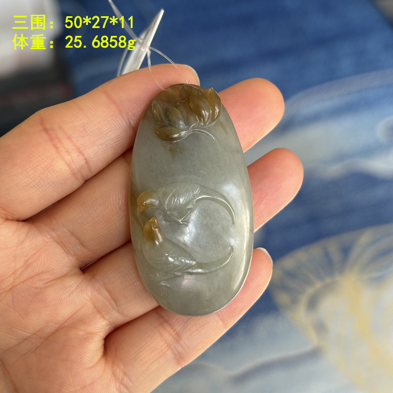 L青花籽料喜得连科挂件 莲 无原皮 朕&reg;开仓 新疆和田玉