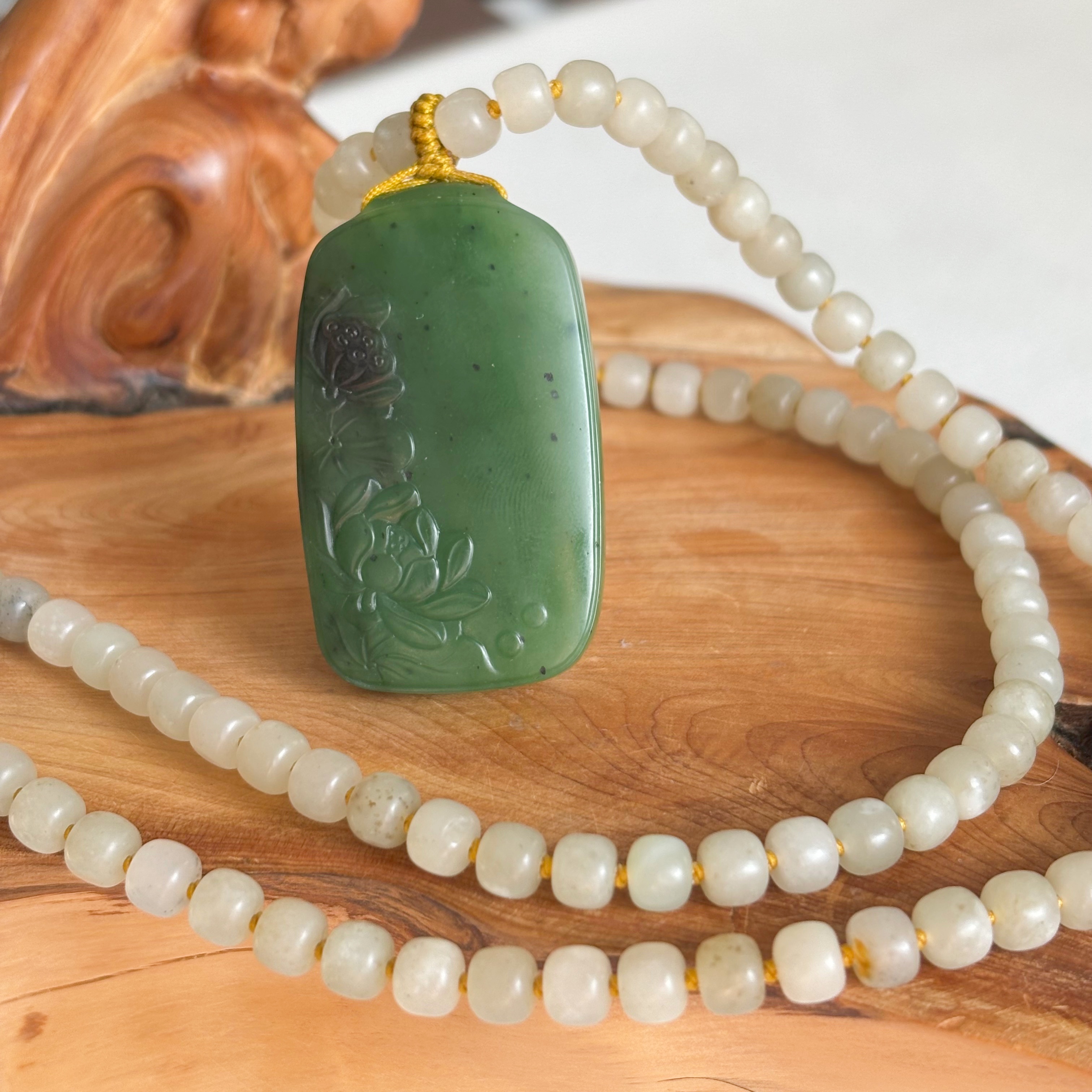 碧玉籽料莲花牌挂件套装 有原皮朕®开仓 新疆和田玉籽料