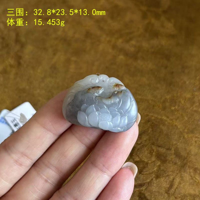 三色青花籽料连年有余锁/鱼/莲花挂件 有原皮朕&reg;开仓新疆和田玉