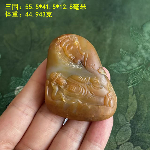 和田玉黄沁独籽卧佛挂件