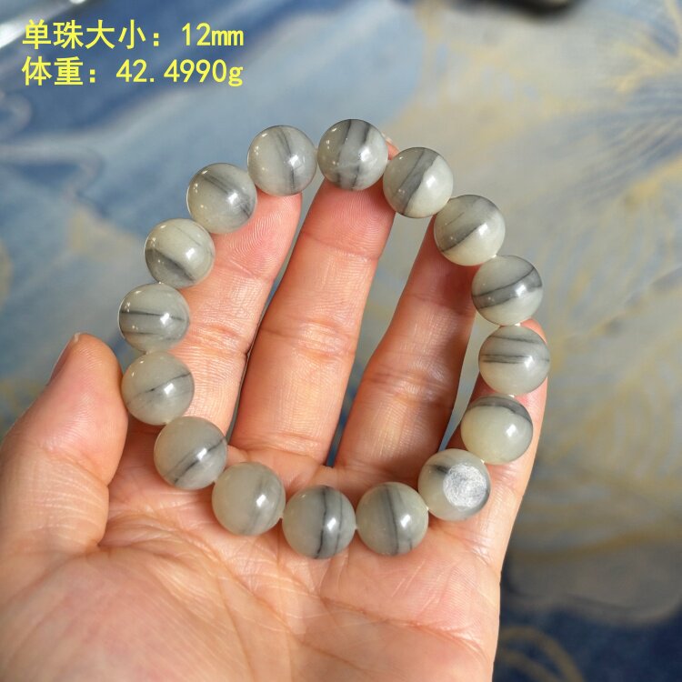 12mm一线天青花籽料圆珠手串