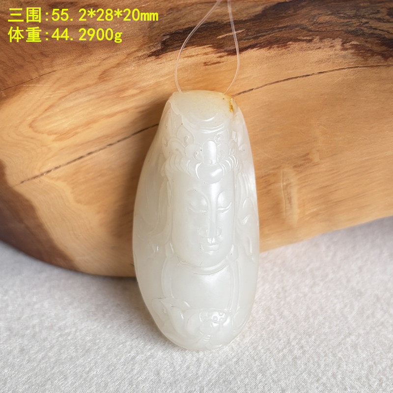 洒金皮白玉籽料观音挂件持莲观音吊坠有原皮朕&reg;开仓新疆和田玉