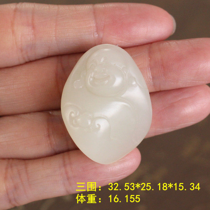 白玉独籽小佛挂件有原皮