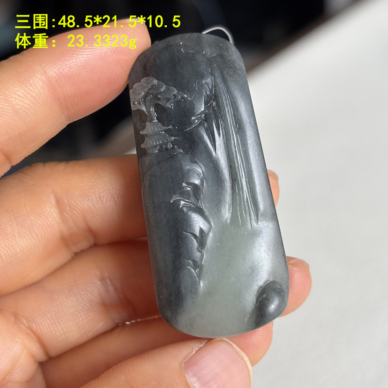 黑白分明的墨玉籽料风景挂件