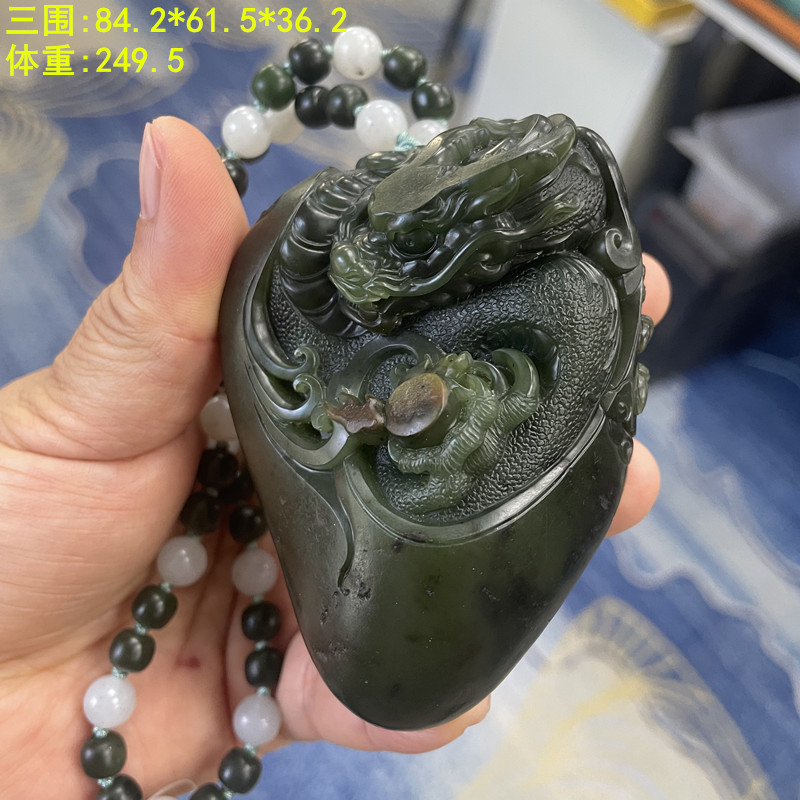 N碧玉籽料龙手把件 有原皮 朕®开仓 新疆和田玉