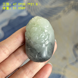 稀有带翠三色青花籽料连年有余挂件荷花/鱼有原皮朕®开仓