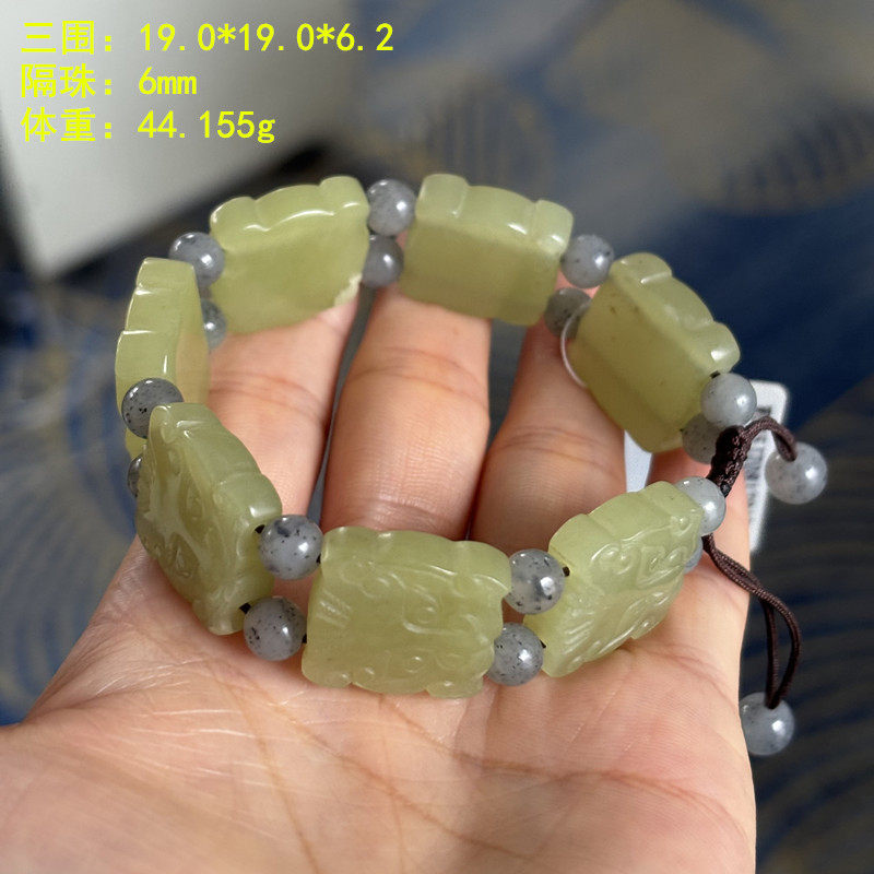 N17以内尺寸~和田玉若羌原产黄口山料黄玉瑞兽头手串/手牌 瑷和&reg;