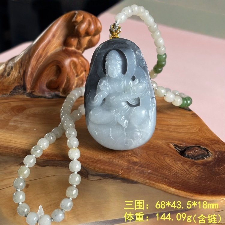 黑白分明墨玉籽料观音挂件套装