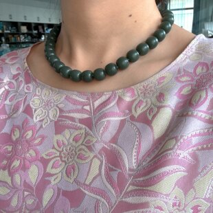 12mm养脖子神器255青玉籽料老型珠项链无原皮 朕®开仓 微瑕