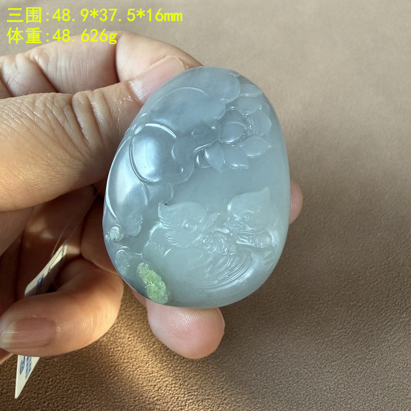N俏翠青花籽料和和美美挂件荷花吊坠鸳鸯有原皮朕&reg;开仓新疆和田玉