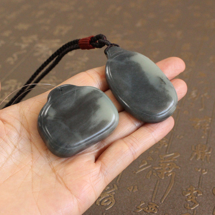 青白玉底青花籽料平安无事牌/情侣/兄妹/对牌和田玉朕&reg;开仓