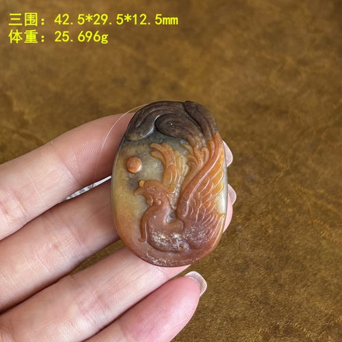 老熟三色青花籽料凤凰挂件有原皮