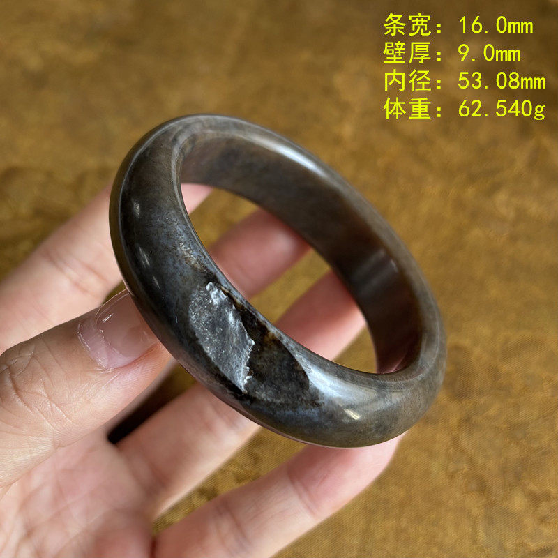 N53.08稀有糖青花籽料手镯   有原皮   和田玉 朕&reg;开仓