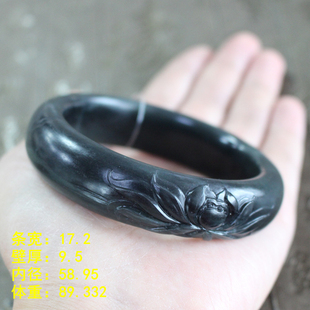 58.95满分脂份密度细腻度 雕花和田玉沙枣青底青花籽料手镯 朕®