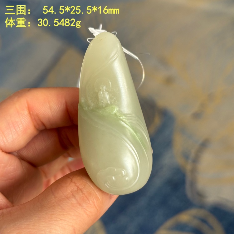 N俏翠白玉籽料悟道挂件 有原皮 朕®开仓新疆和田玉