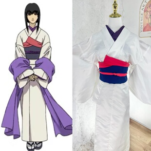 日本浪客剑心雪代巴Cosplay灰色白色和服蓝色太古结定型腰带套装