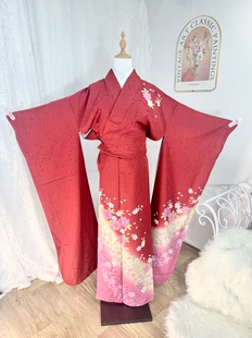 红黑色系捡漏清仓日本进口珍藏正统正绢真丝豪华振袖和服中古女装