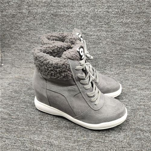 内增高雪地靴前系带秋冬季