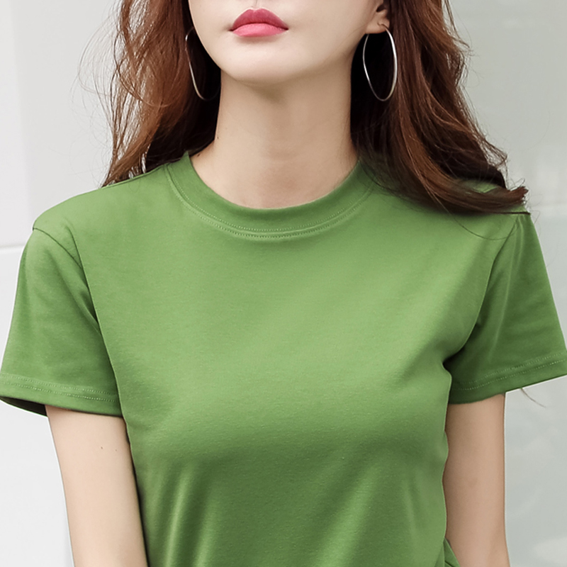 纯色纯棉短袖t恤女小圆领大码修身妇女打底体恤中老年妈妈半袖衫