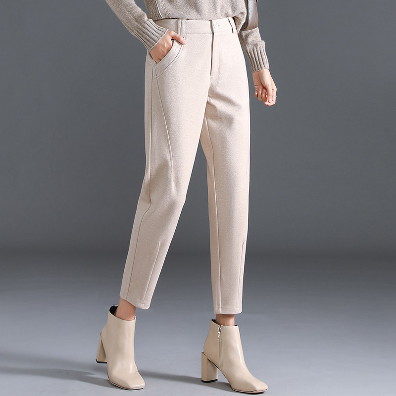 百搭加厚毛呢九分哈伦裤女秋冬宽松大码休闲萝卜裤5XL女裤