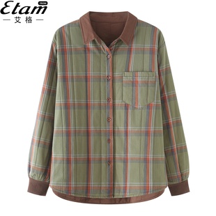 艾格复古夹棉长2025袖 女宽松显瘦百搭文艺棉衣百搭休闲上衣 衬衫