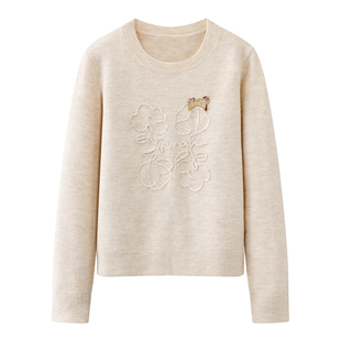 针织衫 重工趣味刺绣套头毛衣女宽松圆领厚款 新款 艾格2025年秋冬季