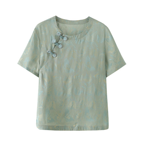 艾格国风盘扣薄款短袖T恤女