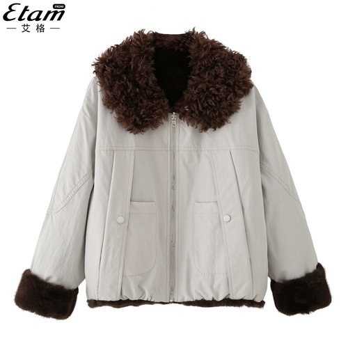 艾格复古大毛领短外套羊羔毛领