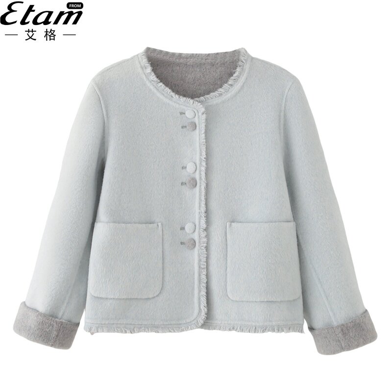 艾格双面呢羊毛大衣女2025新款韩系宽松短款小香风高端两面穿毛呢,女装/女士精品,毛呢外套,淘宝优惠券,粉丝福利购,淘宝优惠卷