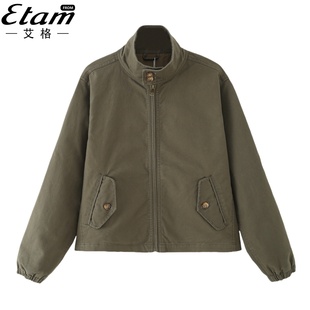 老干部风棒球服夹克上衣 外套女秋2025新款 艾格复古军绿色工装 短款
