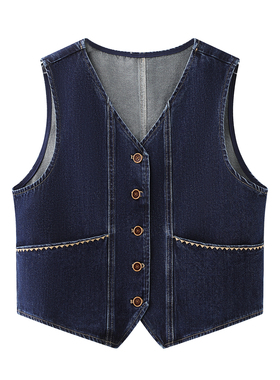复古V领蓝色牛仔马甲背心女士外穿2026新款显瘦韩版时尚百搭洋气