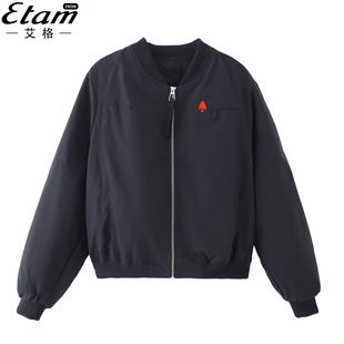 艾格新款 百搭冲锋衣夹克上衣 宽松休闲棒球服短外套女2025圆领时尚