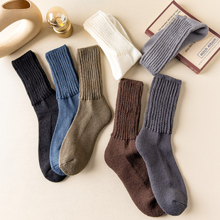 松口不勒脚袜子男中筒袜加厚加绒男士保暖男袜冬季老年人宽口袜子
