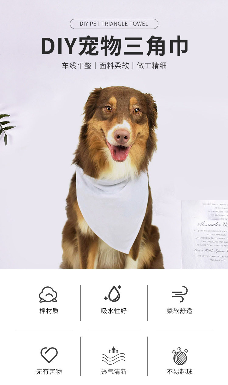 跨境新款宠物白色涤棉口水巾围脖巾创意狗狗围巾三角巾纯色