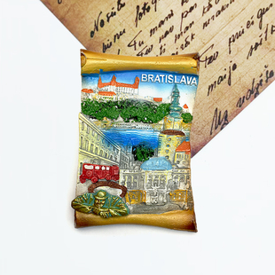 斯洛伐克伯拉第斯拉瓦城市建筑风景高级感冰箱贴文创3d立体装饰品